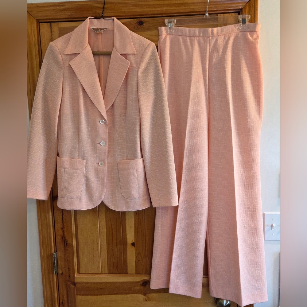 Vtg 60's/70's Koret Of California 2-pc Pant (12) Jacket (10) Pantsuit Peach Pink